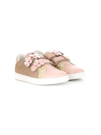 Marc Jacobs Kids' Floral-applique Touch-strap Trainers In Pink
