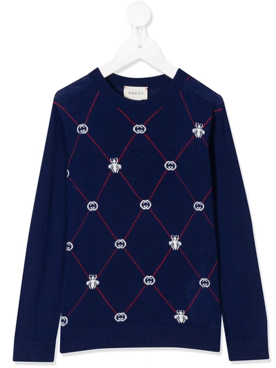 Gucci Kids' Diamond Logo Jumper In Blue