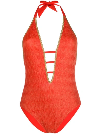 Missoni Metallic Trim One-piece Swimsuit In Orange