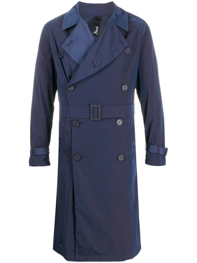 Hevo Double-breasted Belted Trench Coat In Blue