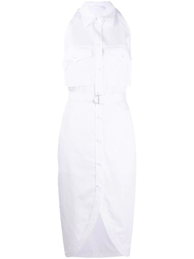 Helmut Lang Belted Cotton-poplin Midi Shirt Dress In White