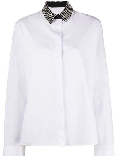 Haider Ackermann Byron Shirt Cotton Popeline Neck Crystal Hand Embroidery In White