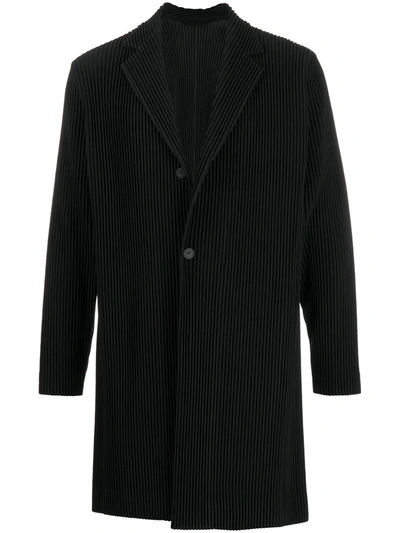 Issey Miyake Pleated Single-breasted Coat In Black