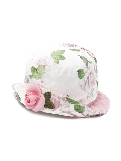 Monnalisa Floral-print Embellished Hat In White