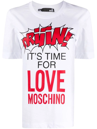 Love Moschino Logo Slogan Short-sleeve T-shirt In Bianco