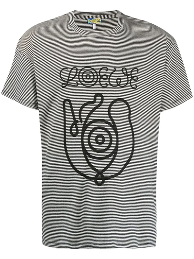Loewe Striped Logo Print T-shirt In Grey