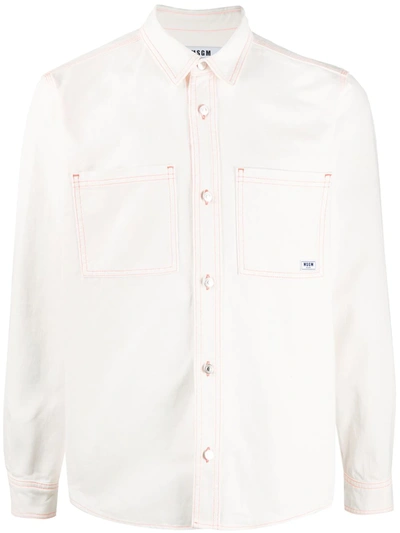 Msgm Contrast Stitching Denim Shirt In White