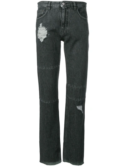 Mm6 Maison Margiela Distressed Mid-rise Straight-leg Jeans In Black
