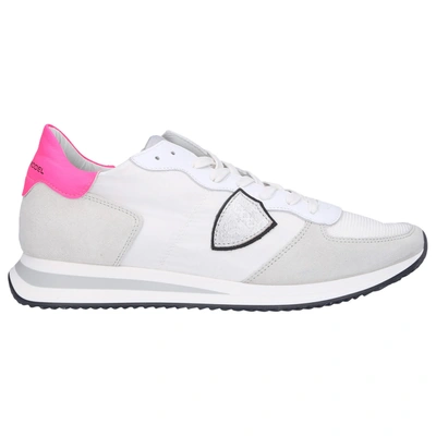 Philippe Model Trpx Sneakers In White Suede And Fabric In Pink