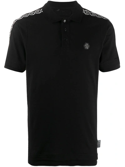 Philipp Plein Hexagon Stretch Cotton Piqué Polo Shirt In Black