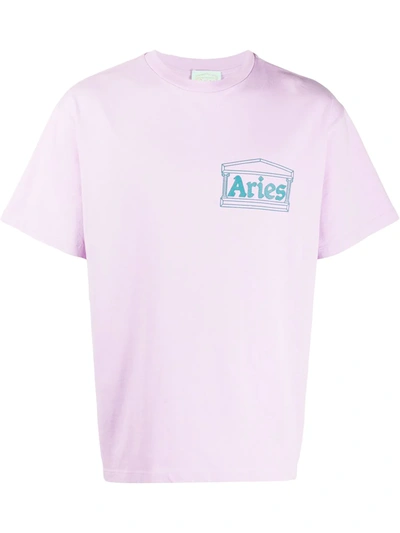 Aries Short Sleeves Printed Cotton T-shirt In Pink