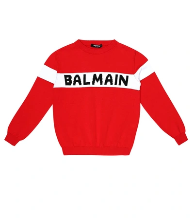 Balmain Kids Sweater With Logo In Rossa
