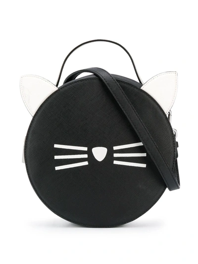 Karl Lagerfeld Kids' Choupette Faux Leather Shoulder Bag In Black,white