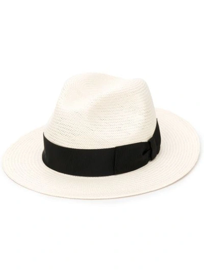 Dolce & Gabbana Contrast Ribbon Panama Hat In Neutrals