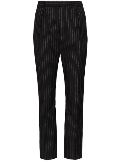 Saint Laurent Tailored Silver Stripe Trousers In 黑色