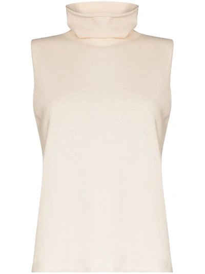 Ply-knits Sleeveless Turtleneck Cashmere Top In White