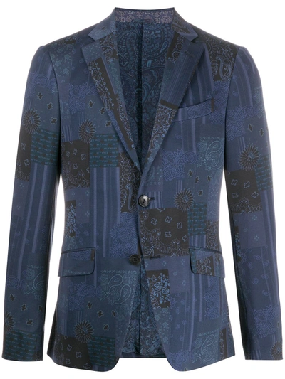 Etro Paisley Patchwork Print Blazer In Blue