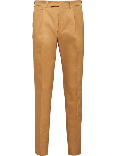 Prada Cropped Pleated Chinos In Neutrals