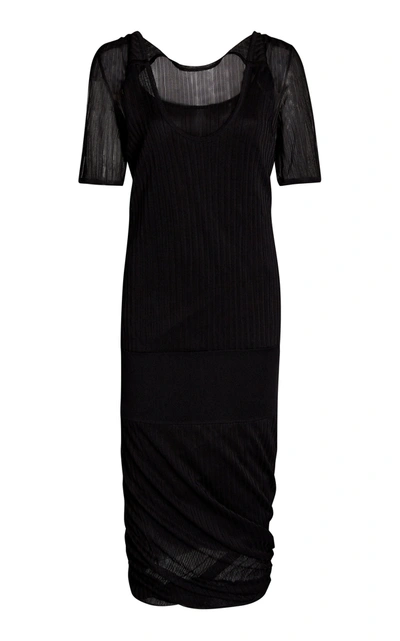 Bottega Veneta Ribbed-knit Silk Midi Dress In Black