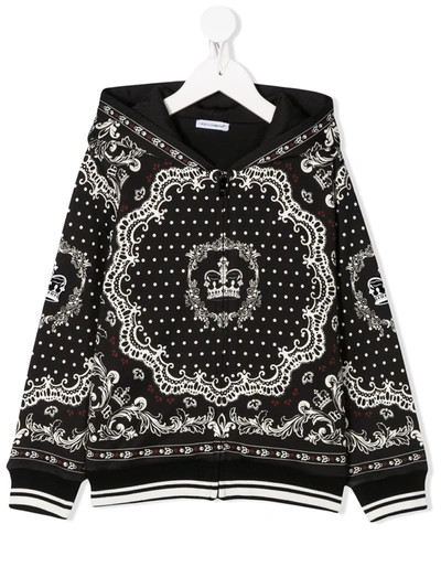 Dolce & Gabbana Kids' Baroque-print Hooded Jacket In Black