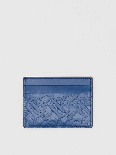 Burberry Tb Monogram Leather Card Case In Pale Canvas Blue