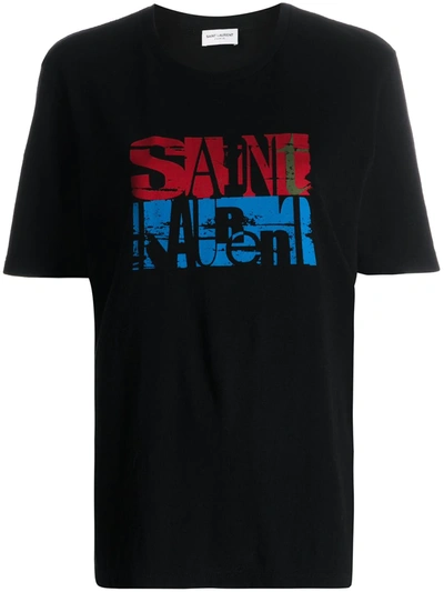 Saint Laurent Multicolor Printed Logo T-shirt In Noir/ Multicolore