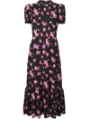 A.l.c Dylan Floral Puff Sleeve Stretch Silk Shirtdress In Black