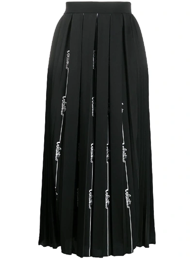 Valentino Logo Pleated Skirt In Black