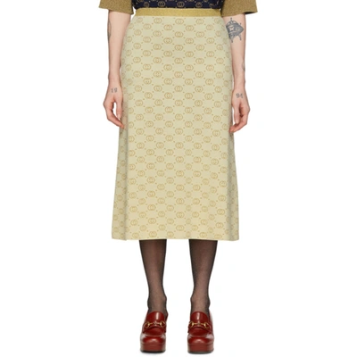 Gucci Off-white & Gold Lurex Gg Skirt In 8007 Cream