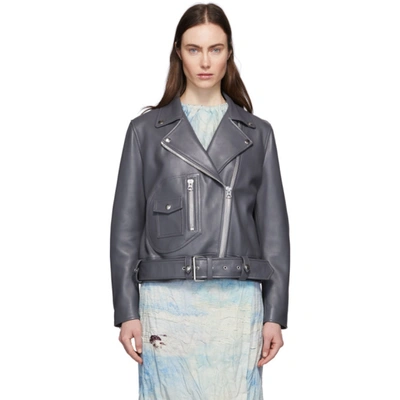 Acne Studios New Merlyn Leather Jacket In Steel Grey