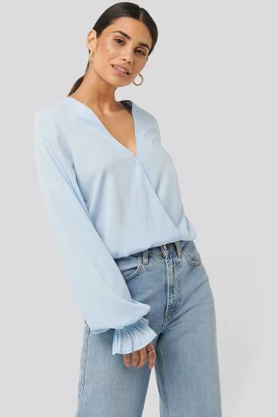 Na-kd Wrap Over Blouse - Blue In Light Blue
