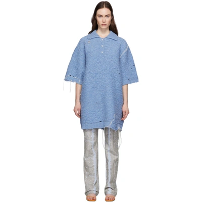 Acne Studios Oversized Distressed Polo-neck Jumper In Blue