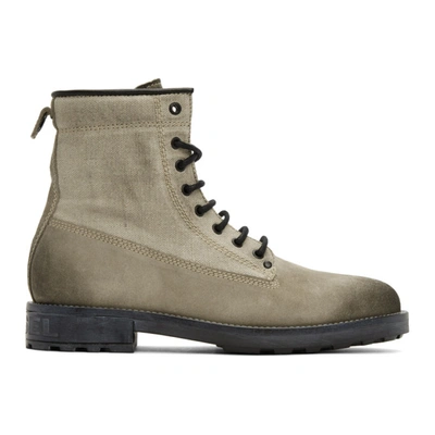 Diesel Off-white Canvas D-throuper Dbb Boots In T8039 Beige