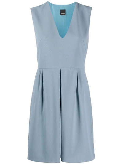 Pinko V-neck Flared Dress In Blue