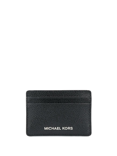 Michael Michael Kors Logo Embossed Grained Leather Cardholder In Black