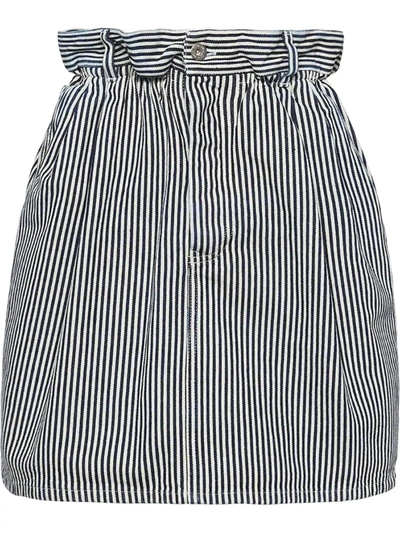 Miu Miu Striped Paperbag Skirt In Blue