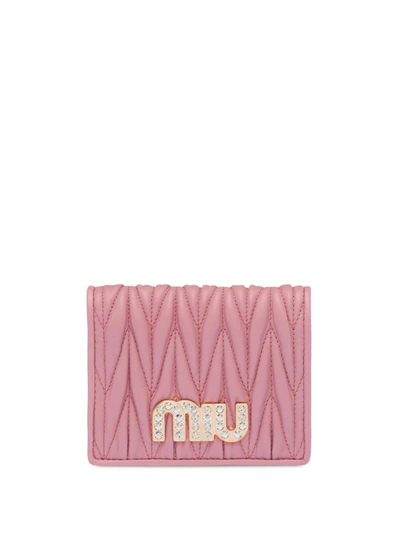 Miu Miu Matelassé Crystal Wallet In Pink