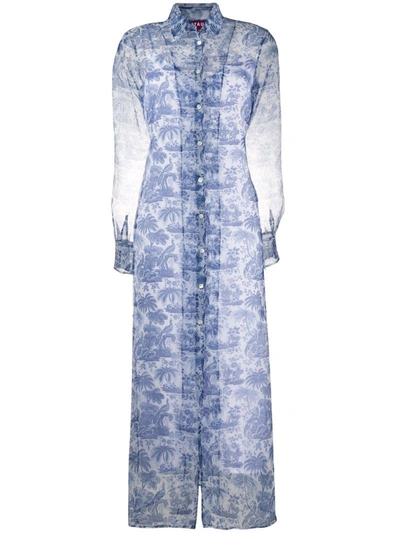 Staud Embroidered Sheer Shirt Dress In China Blue Toile