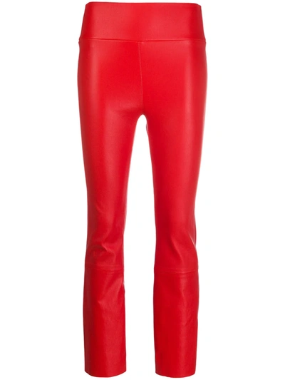 Sprwmn Cropped Stretch-leather Leggings In Red