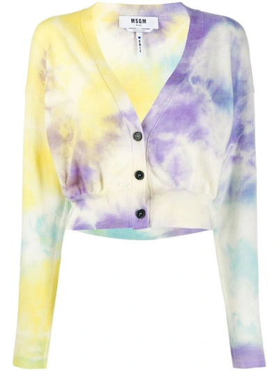 Msgm Cropped-cardigan Mit Batikmuster In Blue