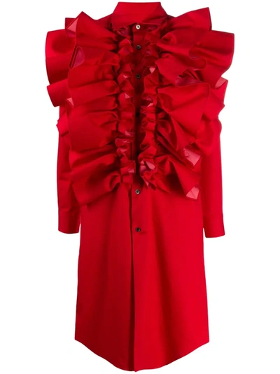 Comme Des Garçons Ruffle Long-sleeve Shirt Dress In Red