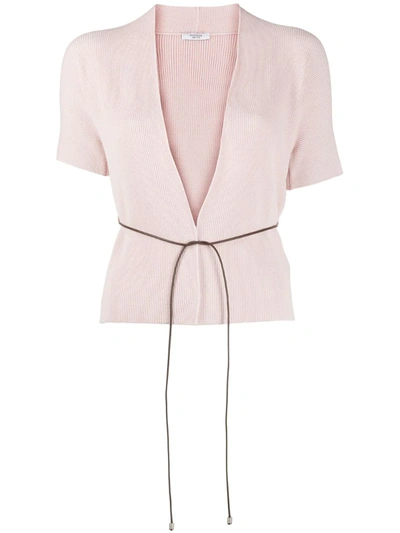 Peserico Thin Cord Belt Cardigan In Pink