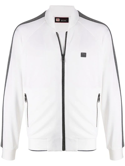 Z Zegna Two-tone Zip-up Knit Jacket In White