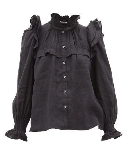 Isabel Marant Étoile Atedy Ruffled-trim Linen Blouse In Black