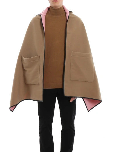 Burberry Wool Hooded Cape In Camel