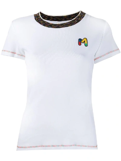 M Missoni Ribbed T-shirt With Multicolour Logo Patch In White