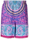 Versace Baroque-print Silk-twill Shorts In Blue