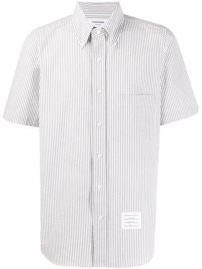 Thom Browne Striped Short-sleeved Seersucker Shirt In Blue