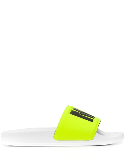 Msgm Logo-embossed Neon Slides In Yellow