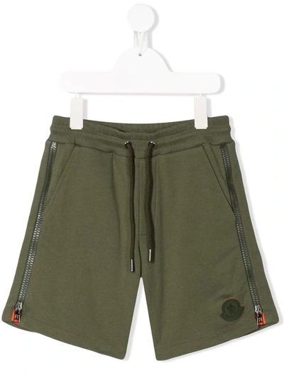 Moncler Kids' Zipped Track Shorts In Green